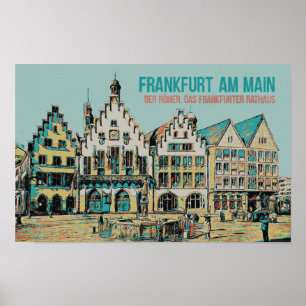Poster Römer Frankfurt, illustration de l'hôtel de ville 