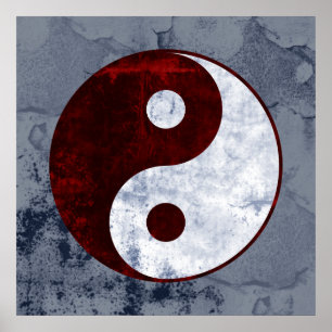 Poster rood en wit Yin Yang Symbol