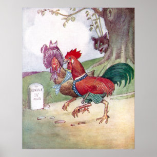Poster Rooster and Hen on Way to Hendale