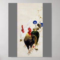 Rooster, Chick and Morning Glory, Watanabe Seitei