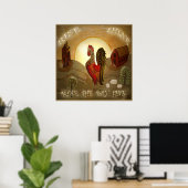 Poster Rooster d'art populaire Montée et ferme brillante  (Bureau à domicile)