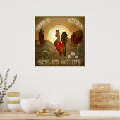Poster Rooster d'art populaire Montée et ferme brillante  (Cuisine)