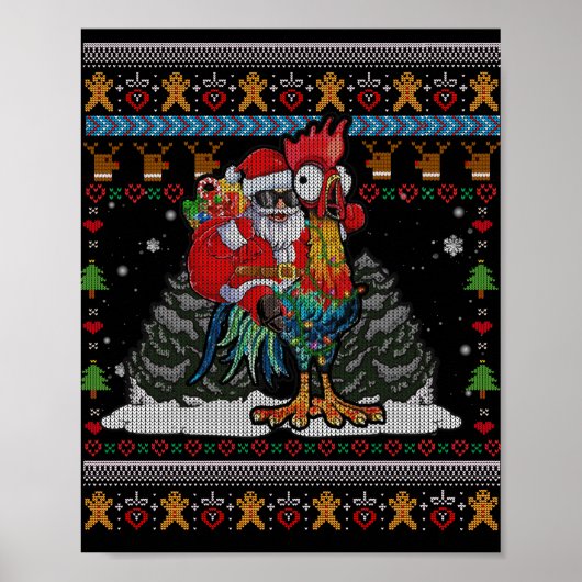 Poster Rooster Lover Ugly Père Noël Riding Rooster Noël (Devant)