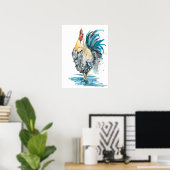 Poster Rooster Splash - Aquarelle Portrait (Bureau à domicile)