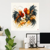 Poster Roosters - Archival Print (Bureau à domicile)