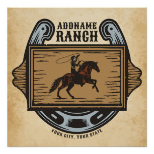 Poster Roping Cowboy AJOUTER LE NOM Western Family Horse