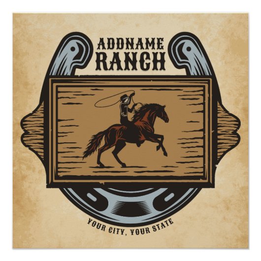 Poster Roping Cowboy AJOUTER LE NOM Western Family Horse  (Devant)