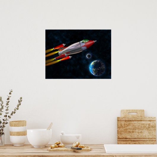 Poster Roquette rétro dans l'espace (Cuisine)