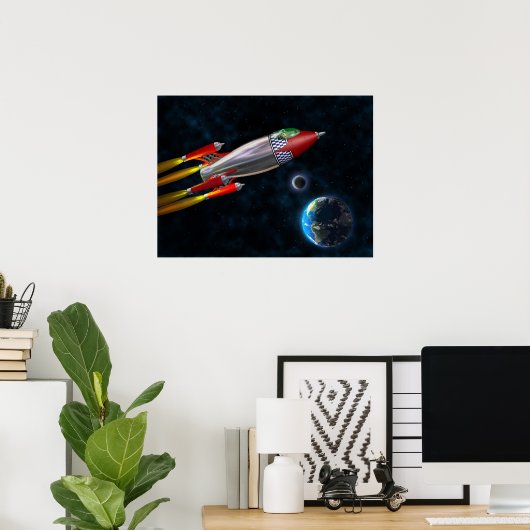 Poster Roquette rétro dans l'espace (Bureau à domicile)