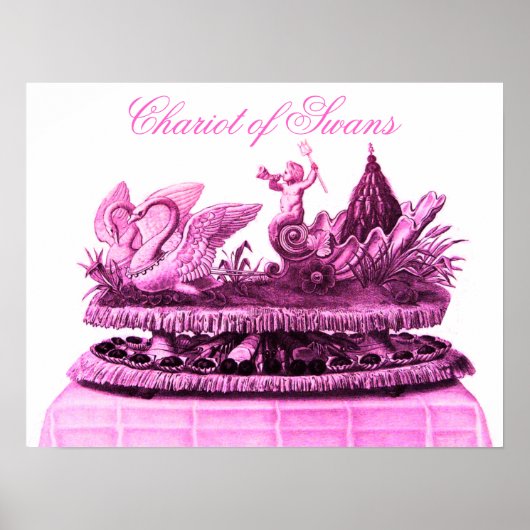 POSTER ROSE ANTIQUE CHARIOT DE CYGNES ET CUPCAKES (Devant)