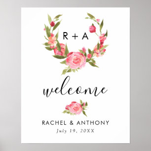 Poster Rose Aquarelle Bienvenue Mariage Signal Chic
