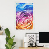 Poster Rose arc-en-ciel aquarelle (Bureau à domicile)