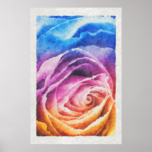 Poster Rose arc-en-ciel aquarelle (Devant)