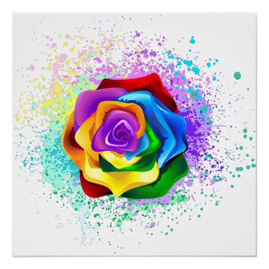 Poster Rose arc-en-ciel coloré (Devant)