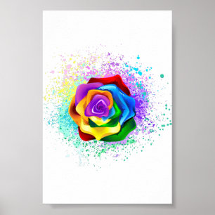 Poster Rose arc-en-ciel colorée