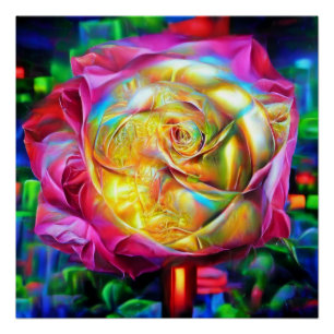 Poster Rose arc-en-ciel psychédélique
