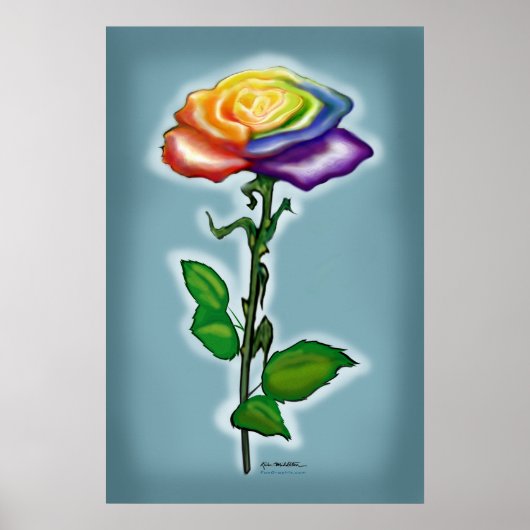 Poster Rose arc-en-ciel unique (Devant)