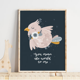 Poster rose Baby Bird Pink Nursery   Baby Bird Art