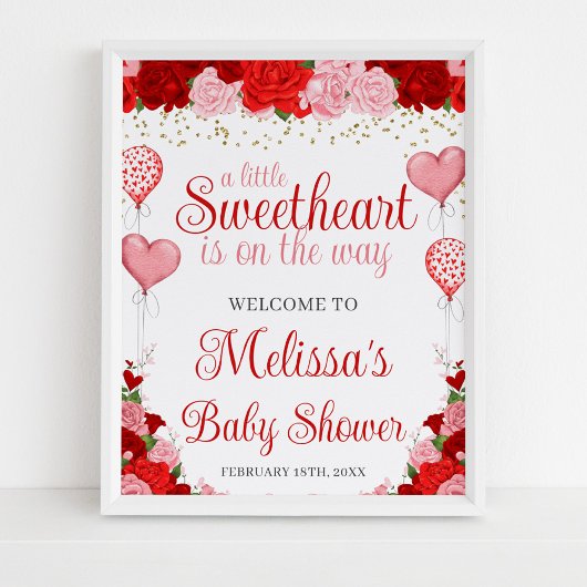 Poster Rose Balloon de Saint Valentin Baby shower fille