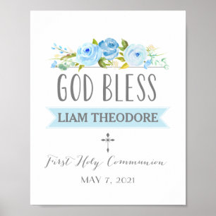 Poster Rose Banner   Blue Communion Sign