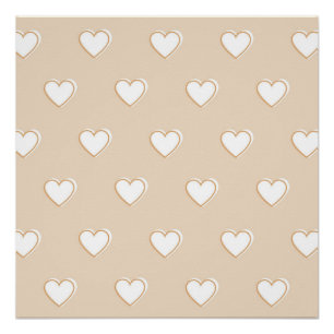 Poster Rose blanc Beige mignon Motif de coeur simple