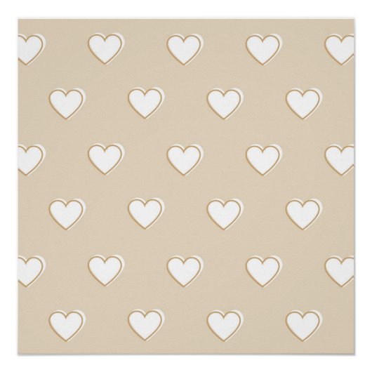 Poster Rose blanc Beige mignon Motif de coeur simple (Devant)