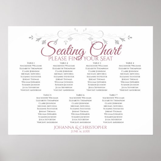 Poster Rose & blanc Élégant 7 Mariage de table (Devant)