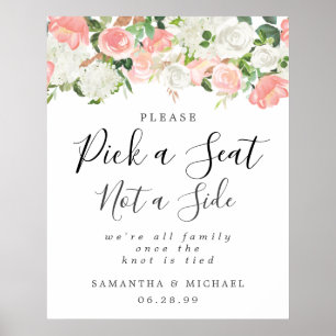 Poster Rose Blanc Floral Choisir Un Siège Pas Un Mariage