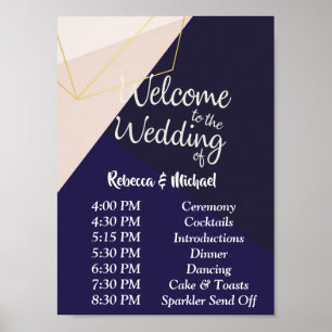 Poster Rose blanc marine bleu & or géom Ordre des événeme