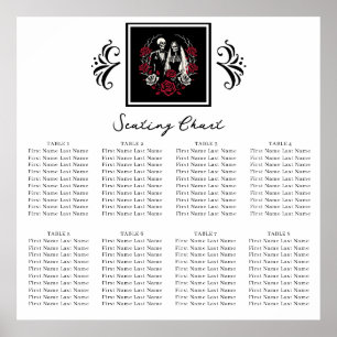 Poster Rose blanc rouge et noir Squelette Mariage Siège