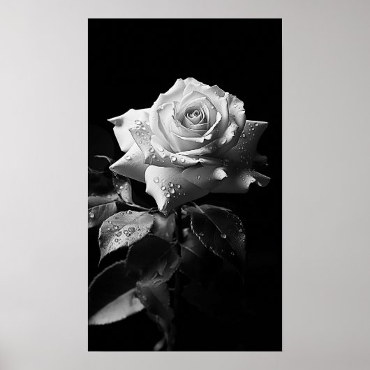 Poster Rose blanche à longue tige photo B&W (Devant)