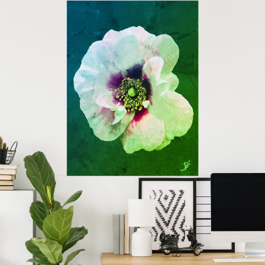 Poster Rose blanche au coeur foncé - peinture à l'huile (Bureau à domicile)