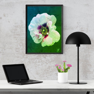 Poster Rose blanche avec cœur sombre - peinture à l'huile