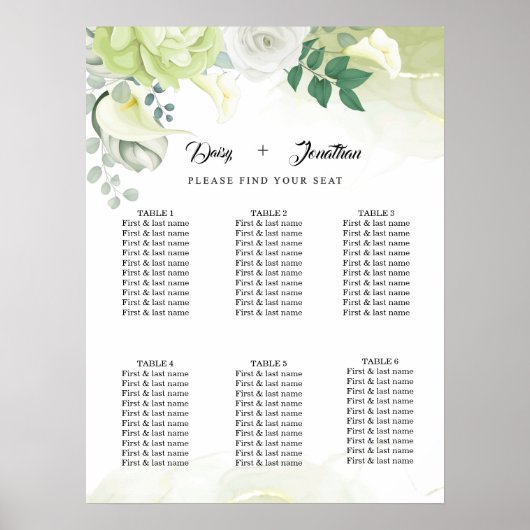 Poster Rose blanche vert et Mariage floral blanc (Devant)