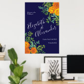 Poster Rose bleu et orange Floral Mariage moderne (Bureau à domicile)