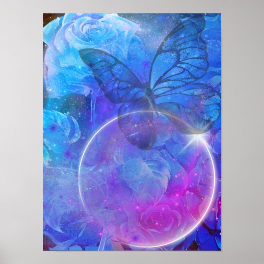 Poster Rose bleu et papillon bleu (Devant)