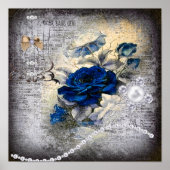 Poster Rose bleu foncé Ephémère victorienne Grunge (Devant)