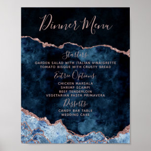 Poster Rose bleu marine Gold Agate Mariage menu Panneau d