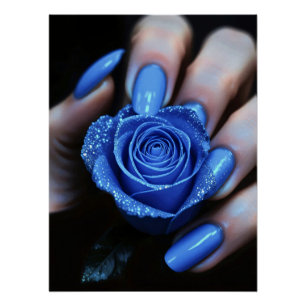 Poster Rose bleue scintillante avec clous