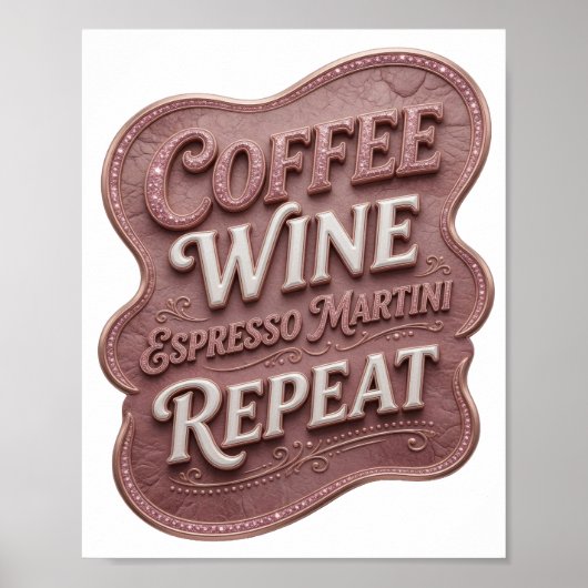 Poster Rose CAFÉ VIN MARTINI EXPRESSO RÉPÉTER élégant (Devant)