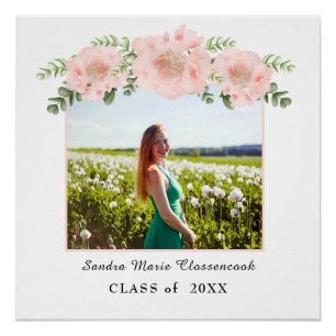 Poster Rose chic floral diplômé Blanc Promotion 2021