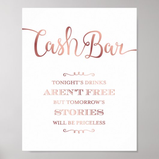 Poster Rose Chic Gold CASH BAR QUOTE SIGNIFIER (Devant)