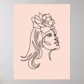 Poster Rose Coloured Line Art, Woman Portrait Illustratio (Devant)