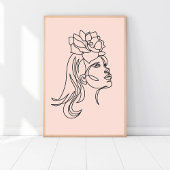 Poster Rose Coloured Line Art, Woman Portrait Illustratio