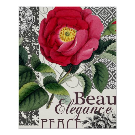 Poster Rose Damask Joli Floral Antique (Devant)