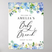 Poster Rose d'aquarelle bleu et Hydrangea Baby Brunch (Devant)