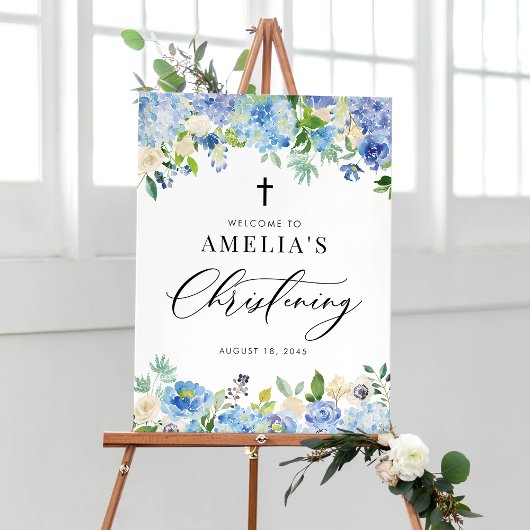 Poster Rose d'aquarelle bleu et Hydrangea Christening