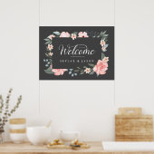 Poster Rose d'aquarelle de bienvenue et cadre de feuillag (Cuisine)