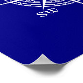 Poster Rose de boussole bleu et blanc marine (Coin)