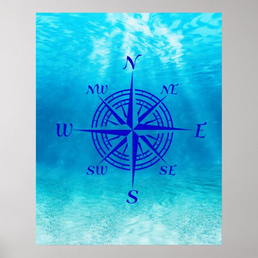 Poster Rose de boussole bleu marine (Devant)